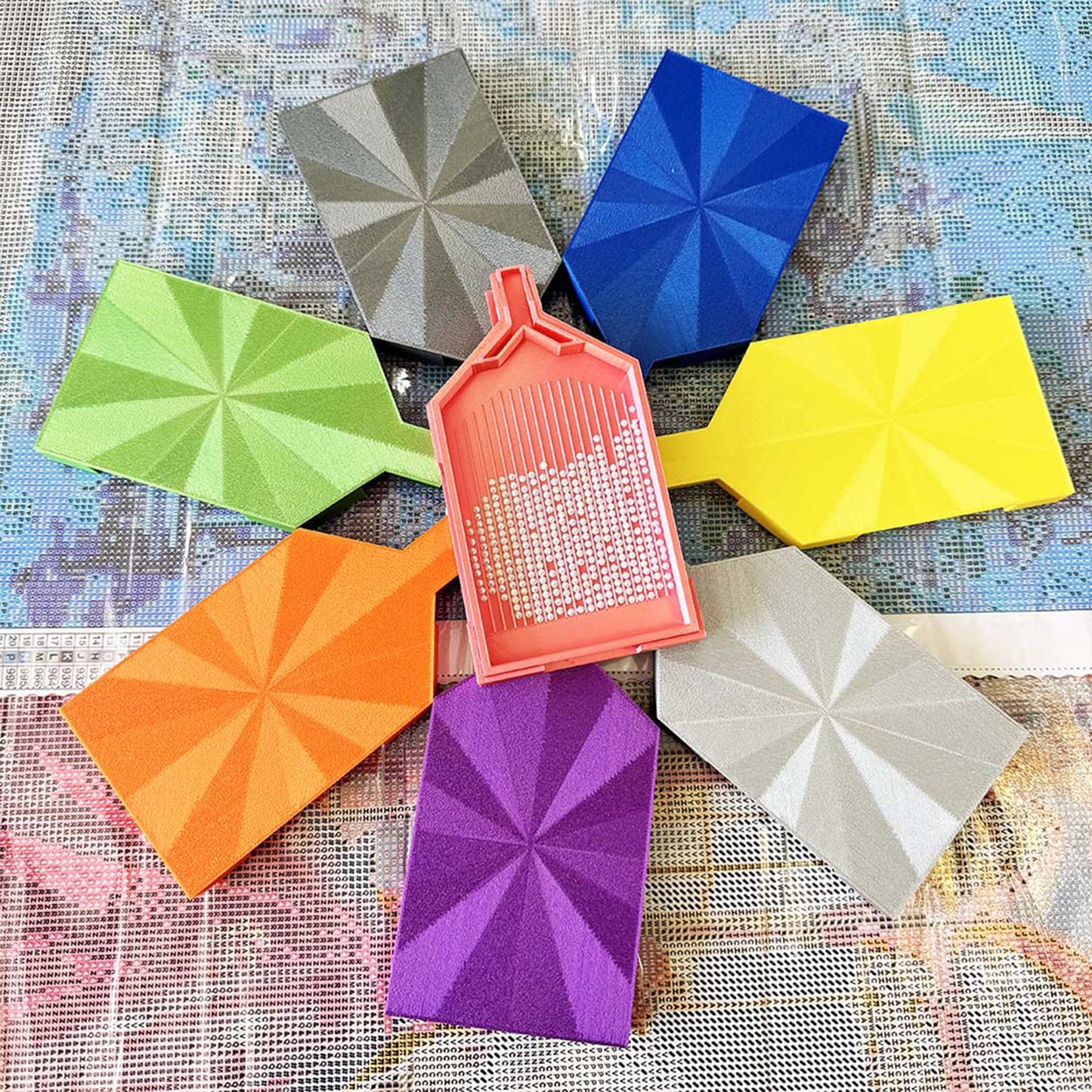 2pcs Diamond Painting Tray Y-Shaped Bead Storage Sorting Plate Tool (Silver)