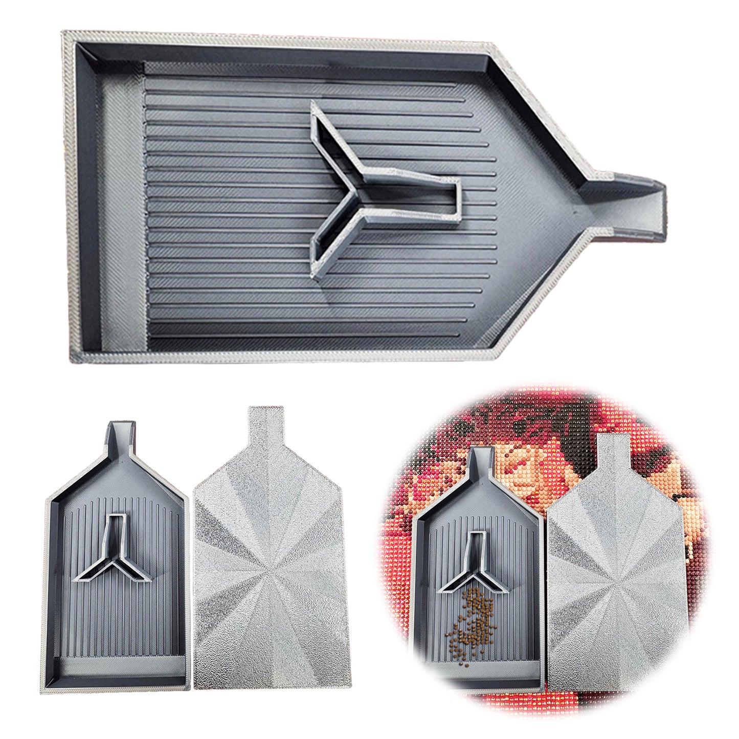 2pcs Diamond Painting Tray Y-Shaped Bead Storage Sorting Plate Tool (Silver)