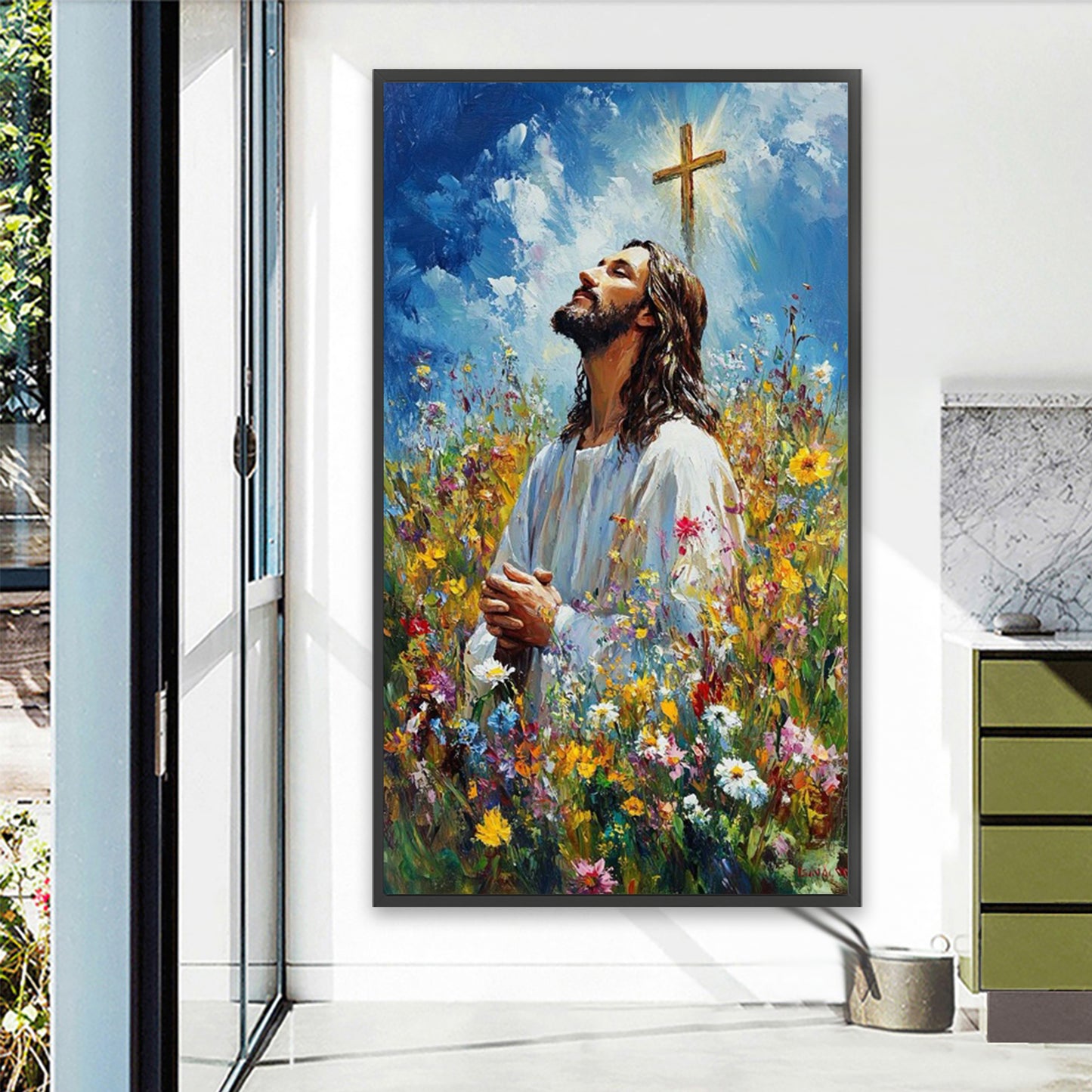 Faith-Cross And Flowers Jesus - Full Square Drill Diamond Painting 40*70CM