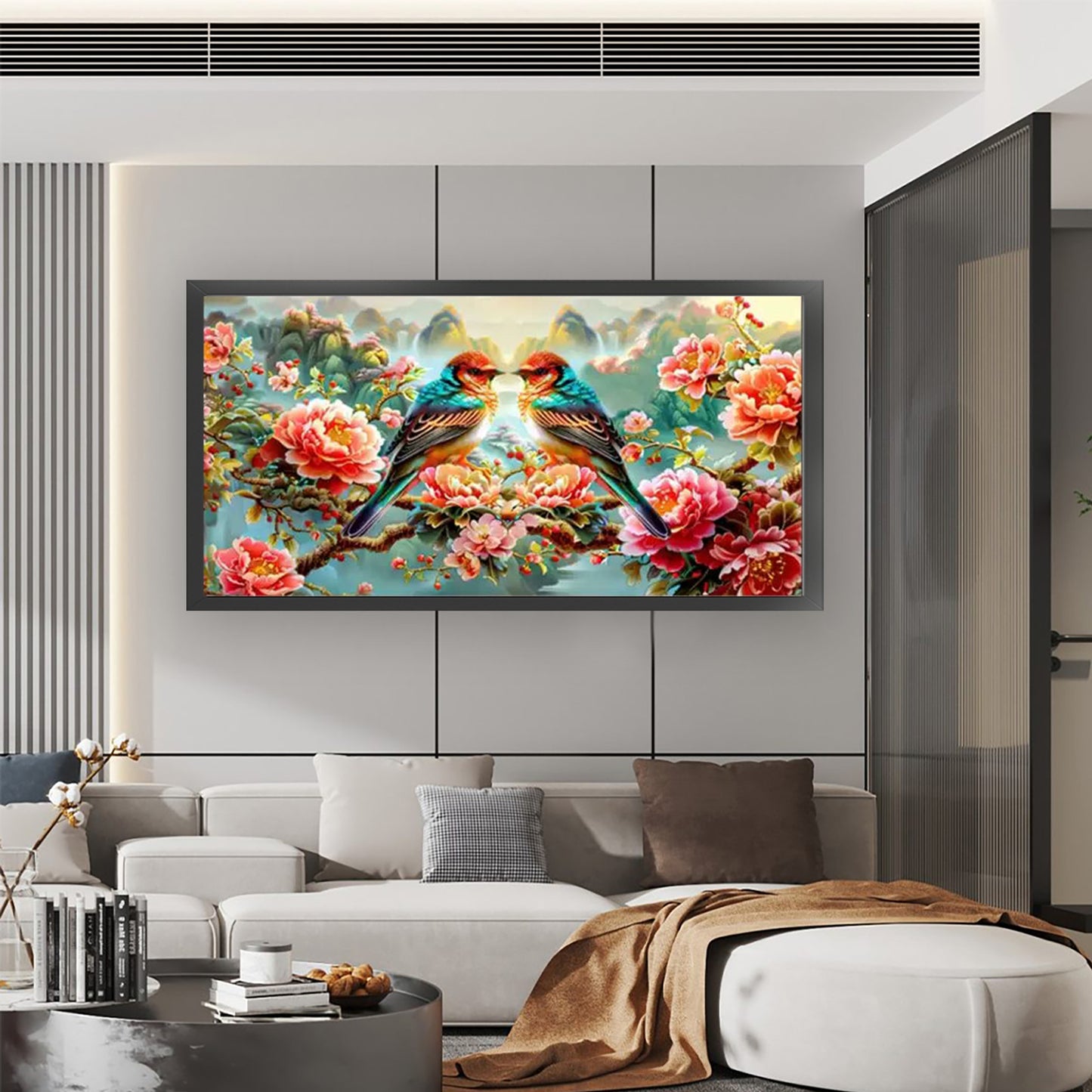 Magpie On A Branch - 11CT Stamped Cross Stitch 150*75CM (Mona Lisa Brand)