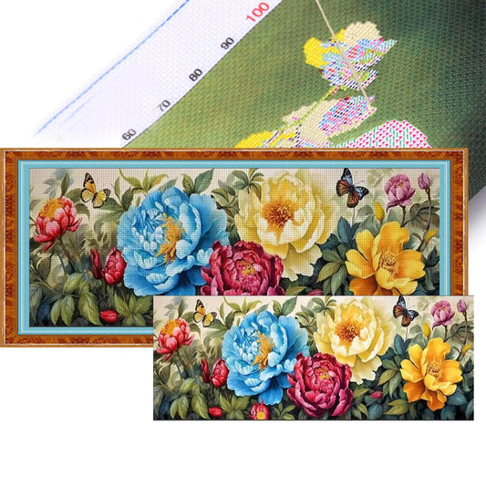 Peony Picture - 11CT Stamped Cross Stitch 160*70CM (Mona Lisa Brand)