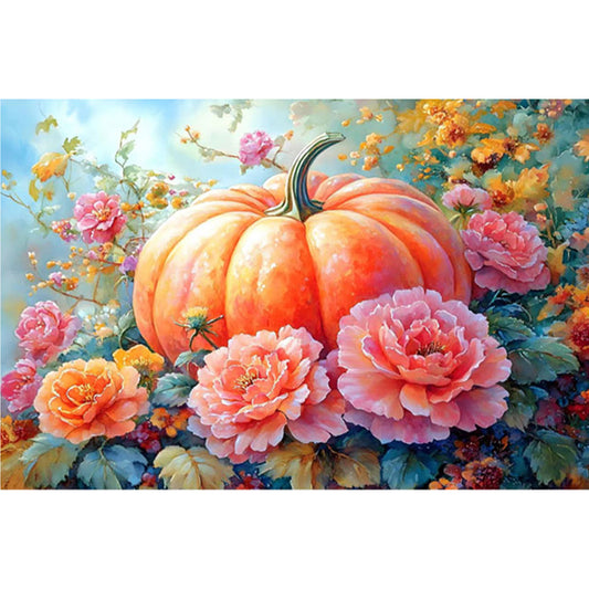 Pumpkin Peony Blossoms - 11CT Stamped Cross Stitch 70*50CM (Mona Lisa Brand)