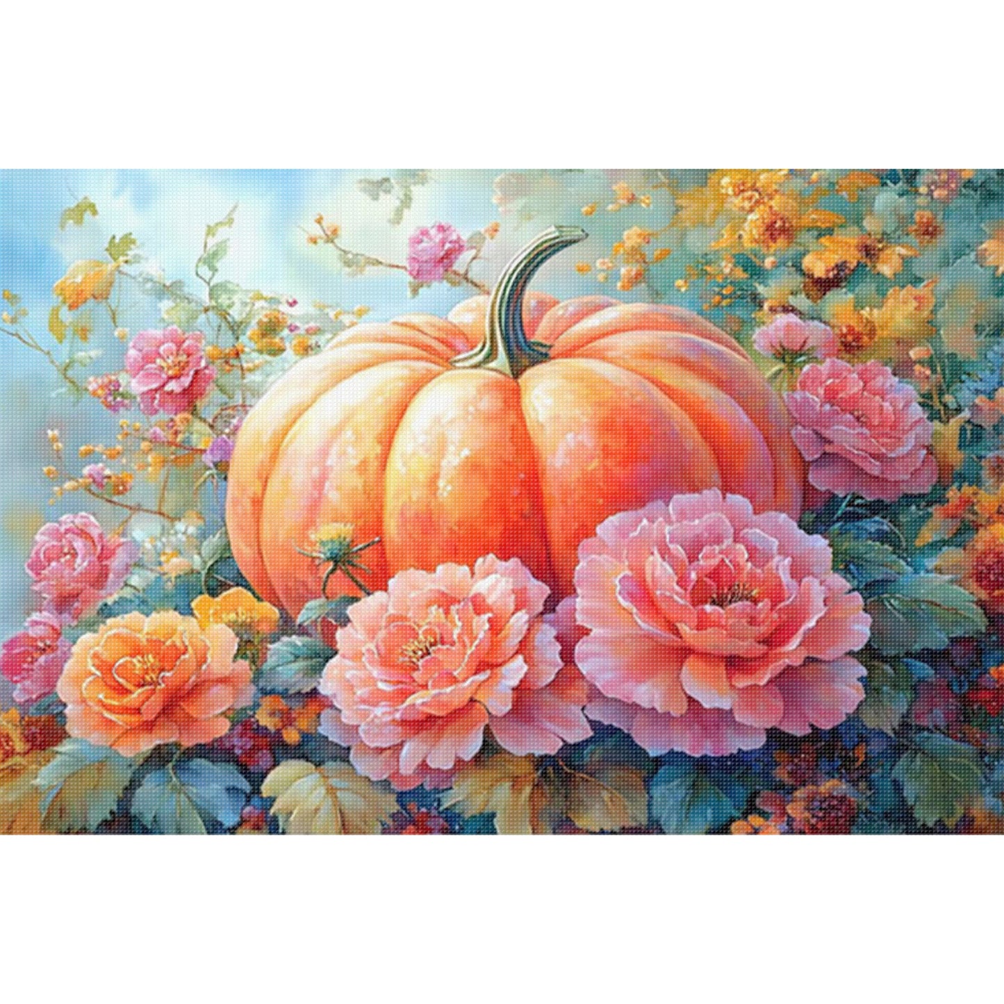 Pumpkin Peony Blossoms - 11CT Stamped Cross Stitch 70*50CM (Mona Lisa Brand)