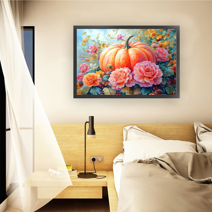 Pumpkin Peony Blossoms - 11CT Stamped Cross Stitch 70*50CM (Mona Lisa Brand)