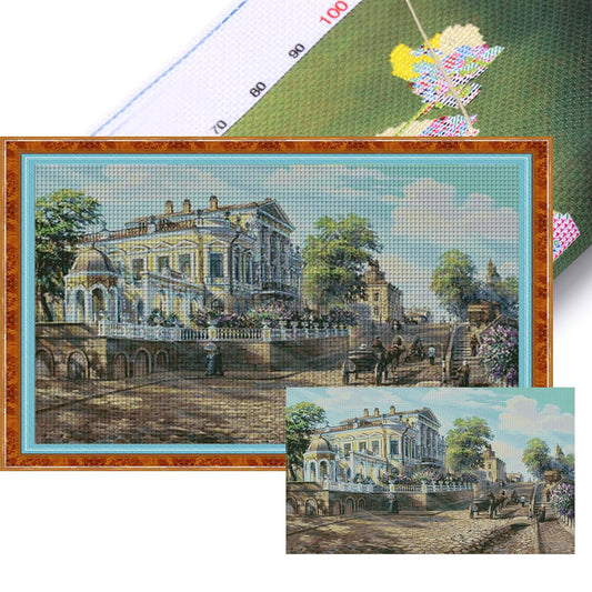Small Town In Lilac Bloom - 14CT Stamped Cross Stitch 82*51CM (Egyptian cotton)(Xiaobai)