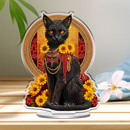 2D Flat Black Cat DIY Acrylic Table Top Diamond Painting Ornament Kit for Adults