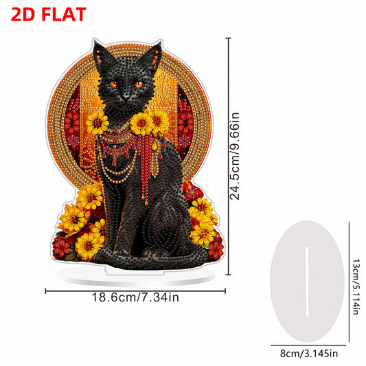2D Flat Black Cat DIY Acrylic Table Top Diamond Painting Ornament Kit for Adults