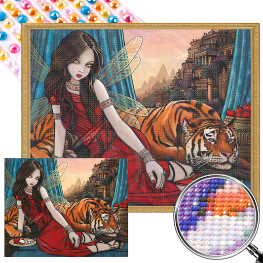Tiger Girl - Partial AB Round Drill Diamond Painting 50*40CM