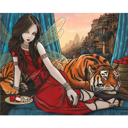 Tiger Girl - Partial AB Round Drill Diamond Painting 50*40CM