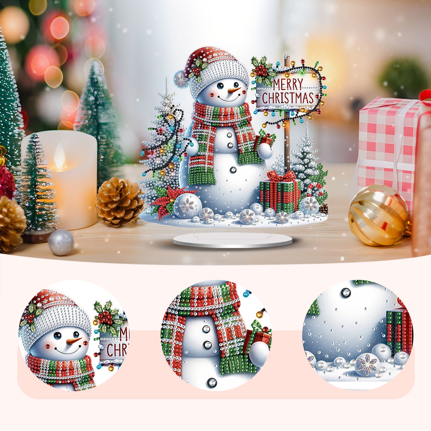 2D Flat Christmas Print DIY Diamond Painting Desktop Ornaments Kit Table Decor