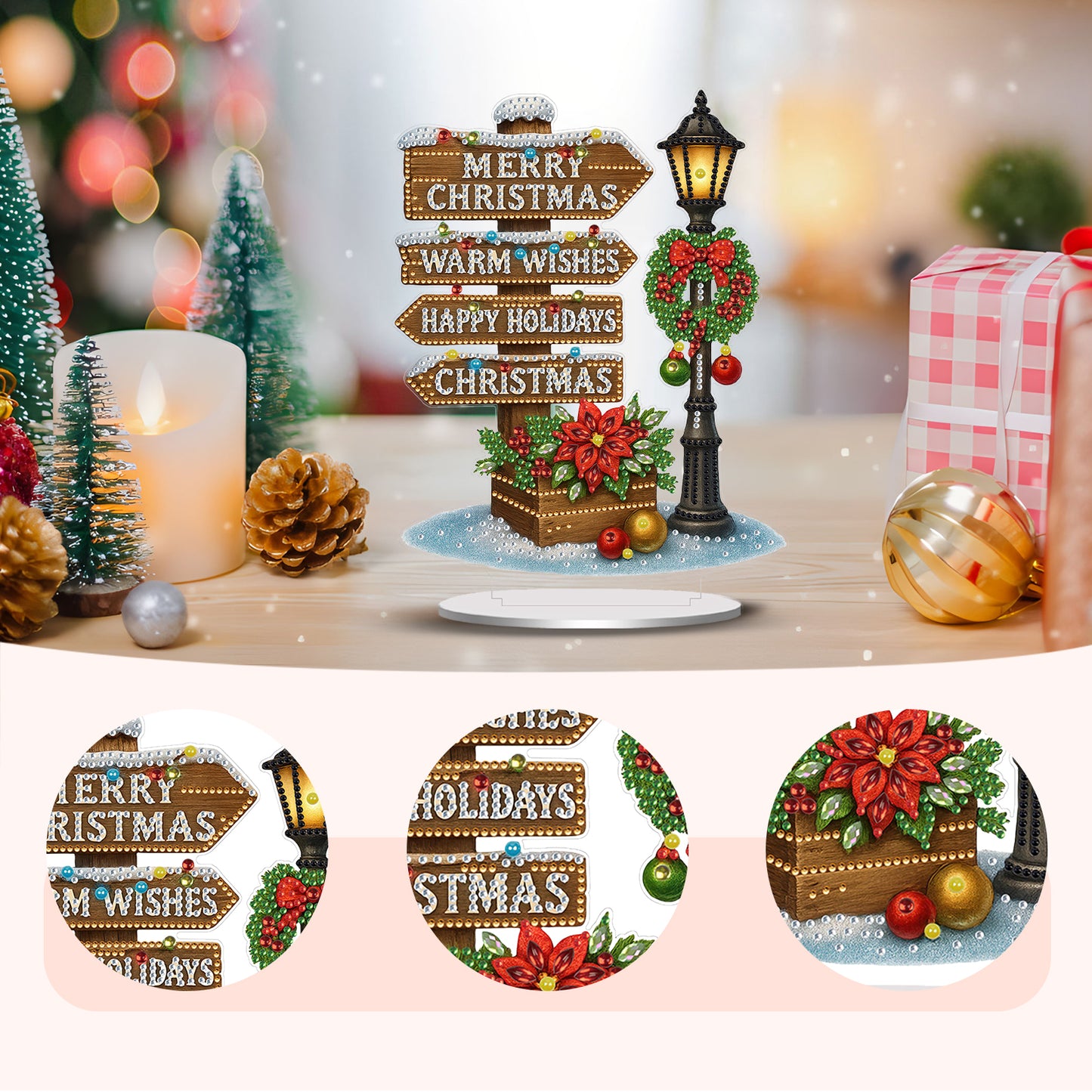2D Flat Christmas Print DIY Diamond Painting Desktop Ornaments Kit Table Decor