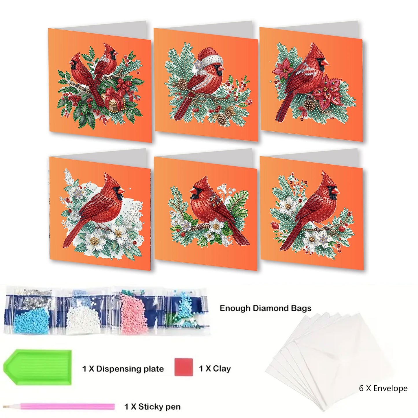 6pcs DIY Diamond Painting Greeting Card Set for Holiday Blessings Christmas Gift