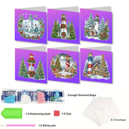6pcs DIY Diamond Painting Greeting Card Set for Holiday Blessings Christmas Gift