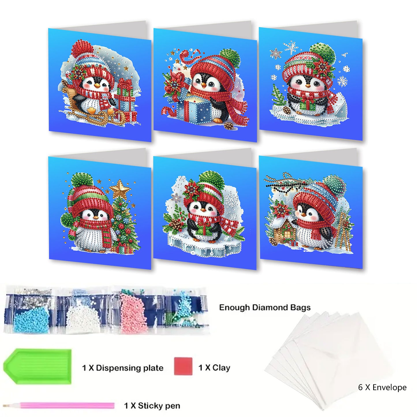 6pcs DIY Diamond Painting Greeting Card Set for Holiday Blessings Christmas Gift