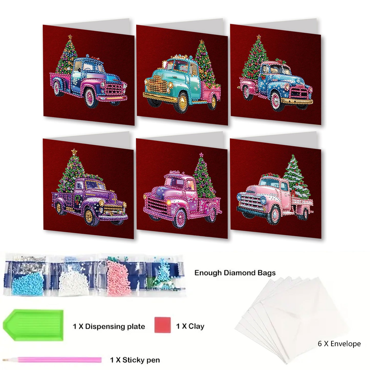 6pcs DIY Diamond Painting Greeting Card Set for Holiday Blessings Christmas Gift