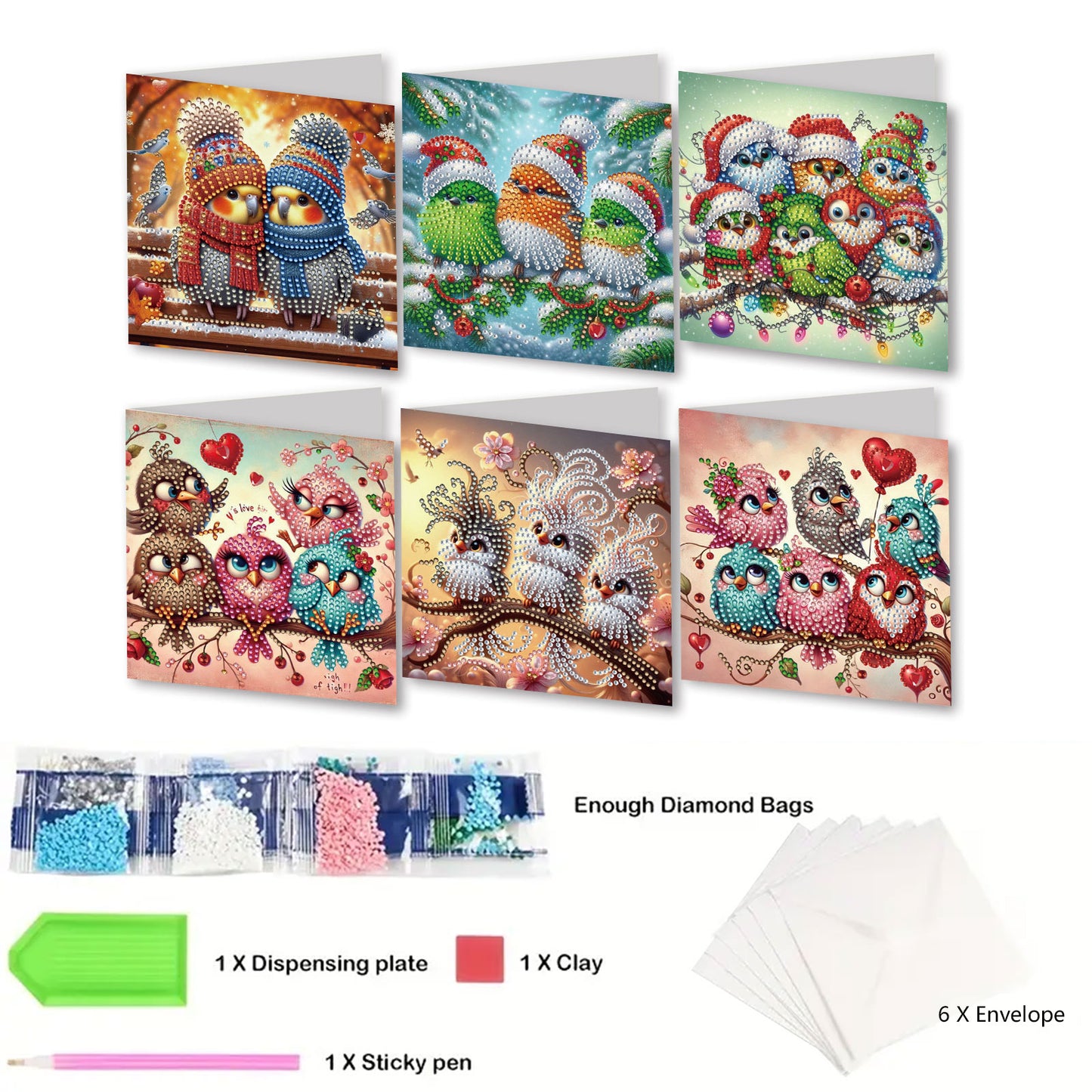 6pcs DIY Diamond Painting Greeting Card Set for Holiday Blessings Christmas Gift