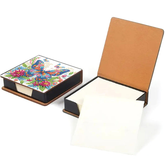 5D Butterfly DIY PU Diamond Painting Notecard Box with 160 Sheets Paper Holder