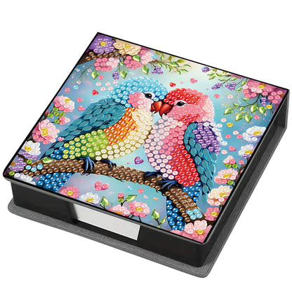 5D Bird DIY PU Diamond Painting Notecard Box with 160 Sheets Paper Note Holder