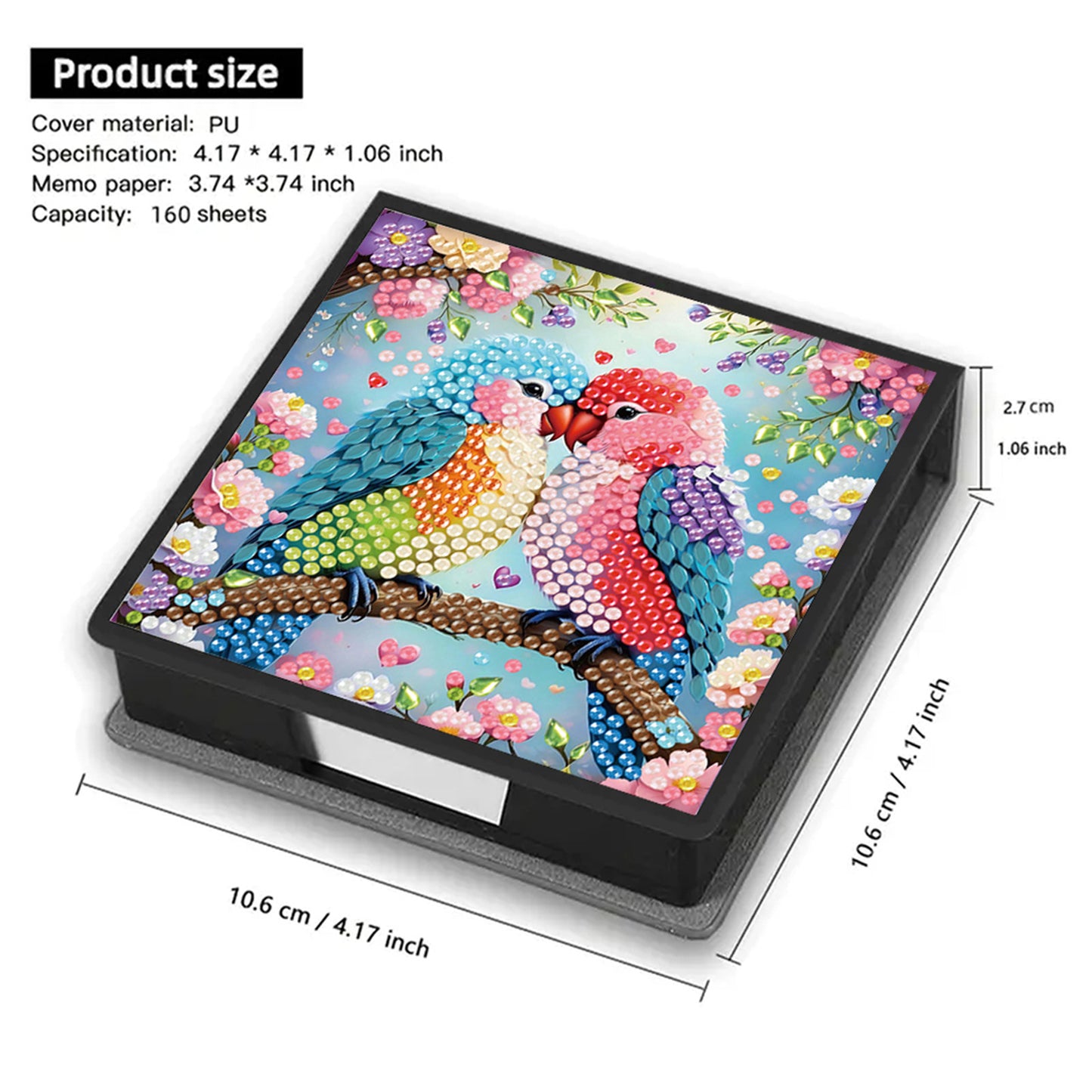 5D Bird DIY PU Diamond Painting Notecard Box with 160 Sheets Paper Note Holder