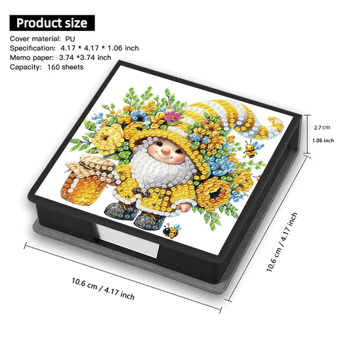 5D Gnome DIY PU Diamond Painting Notecard Box with 160 Sheets Paper Note Holder