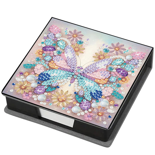5D Butterfly DIY PU Diamond Painting Notecard Box with 160 Sheets Paper Holder