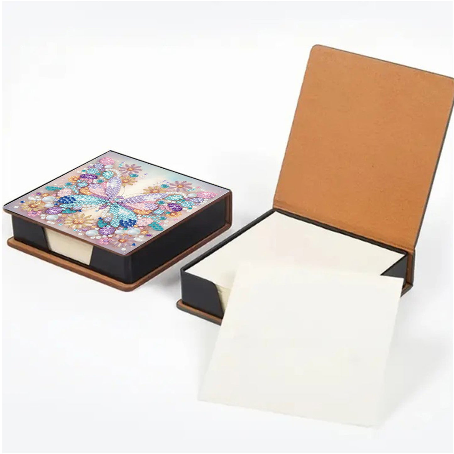 5D Butterfly DIY PU Diamond Painting Notecard Box with 160 Sheets Paper Holder