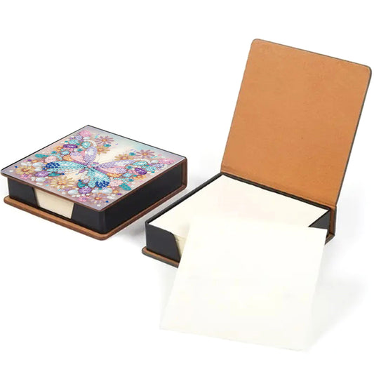 5D Butterfly DIY PU Diamond Painting Notecard Box with 160 Sheets Paper Holder