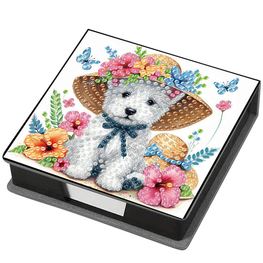5D Puppy DIY PU Diamond Painting Notecard Box with 160 Sheets Paper Note Holder