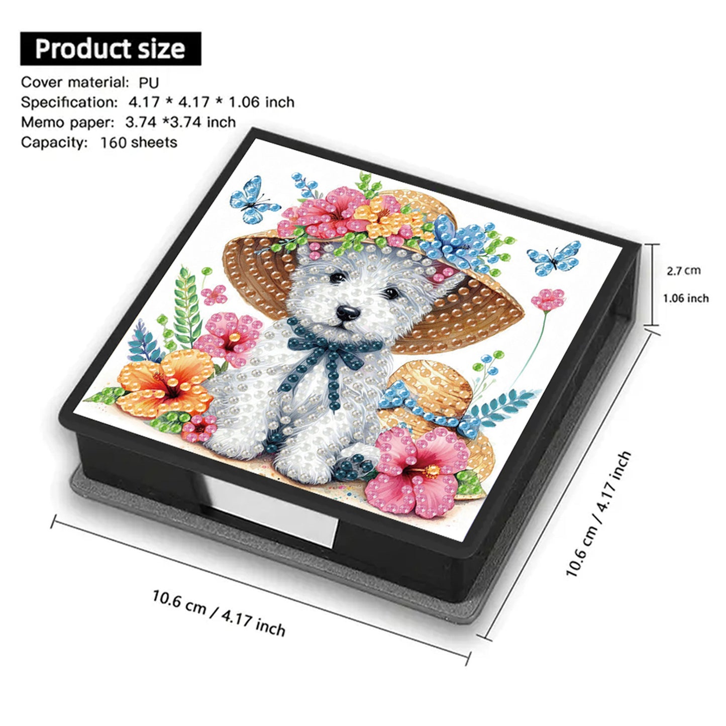 5D Puppy DIY PU Diamond Painting Notecard Box with 160 Sheets Paper Note Holder