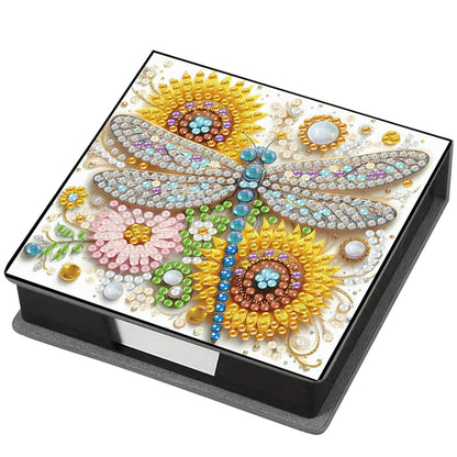 5D Dragonfly DIY PU Diamond Painting Notecard Box with 160 Sheets Paper Holder