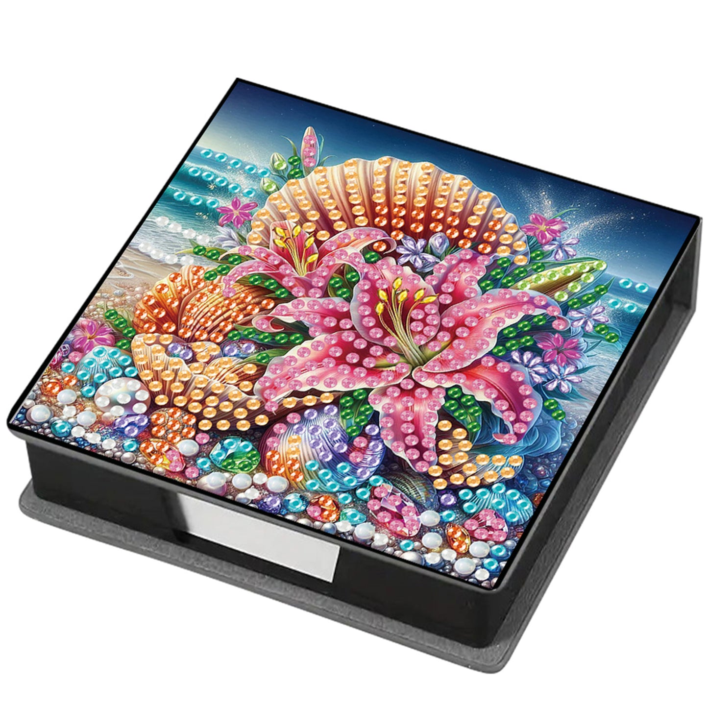 5D Flower DIY PU Diamond Painting Notecard Box with 160 Sheets Paper Note Holder