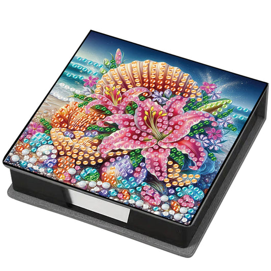 5D Flower DIY PU Diamond Painting Notecard Box with 160 Sheets Paper Note Holder