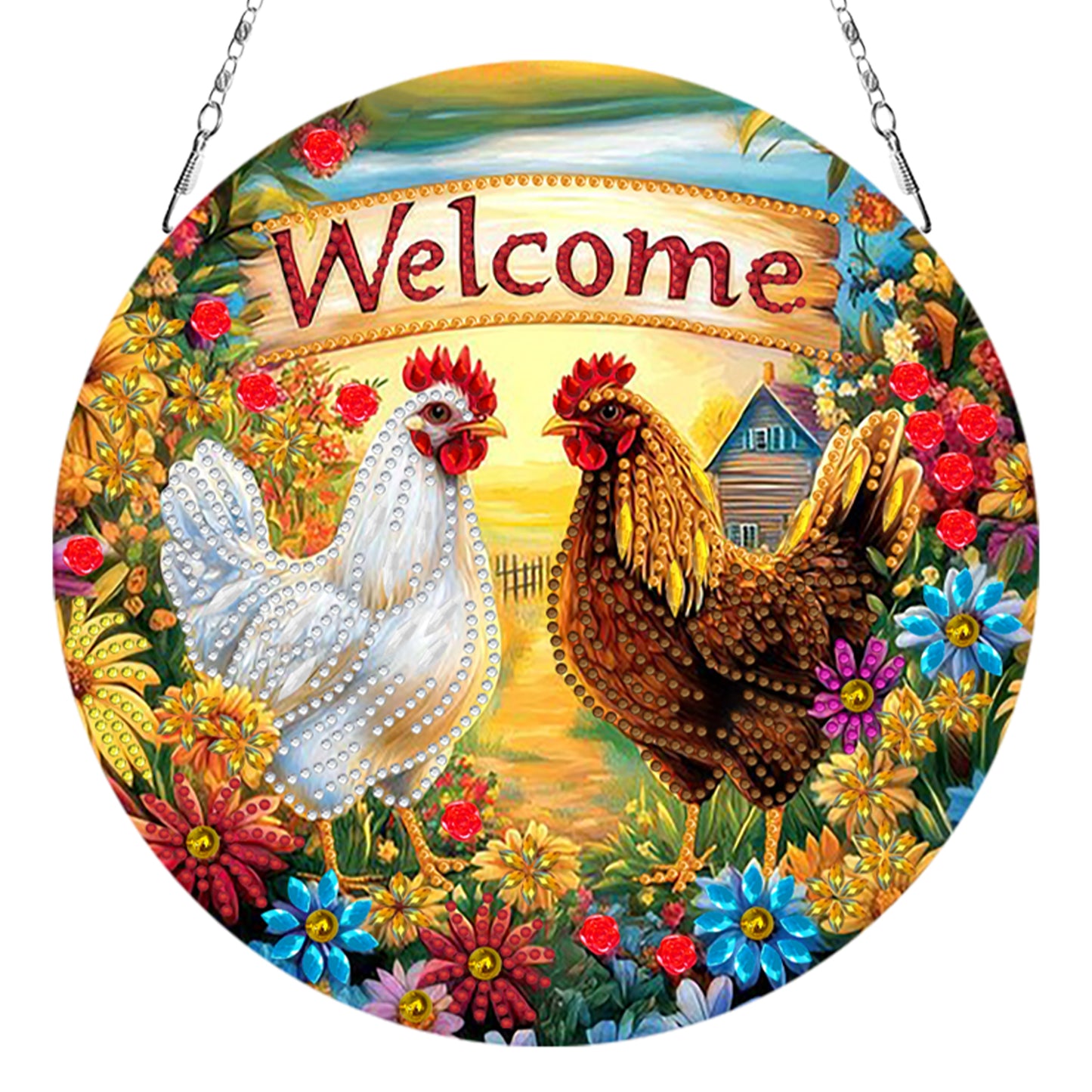 2D Flat DIY Farm Hens Diamond Art Pendant Double-Sided Diamond Painting Set