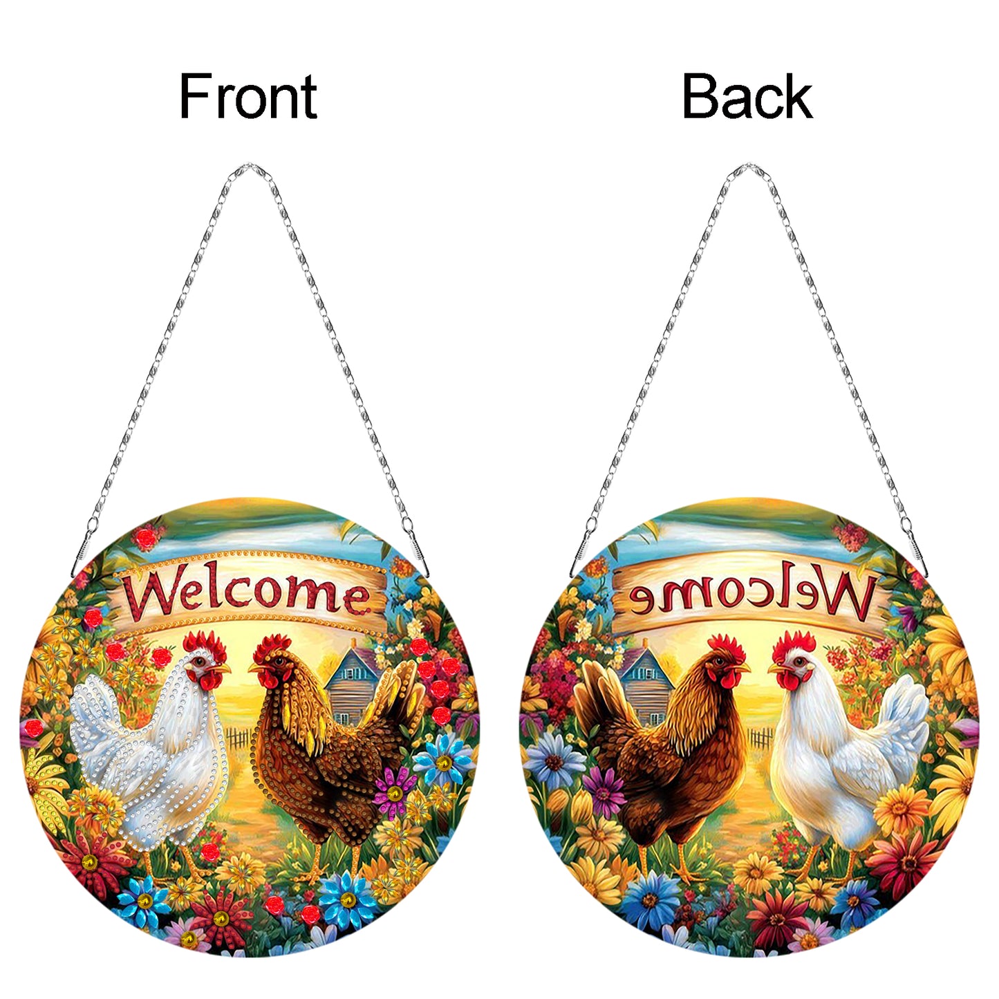 2D Flat DIY Farm Hens Diamond Art Pendant Double-Sided Diamond Painting Set