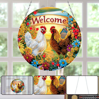 2D Flat DIY Farm Hens Diamond Art Pendant Double-Sided Diamond Painting Set