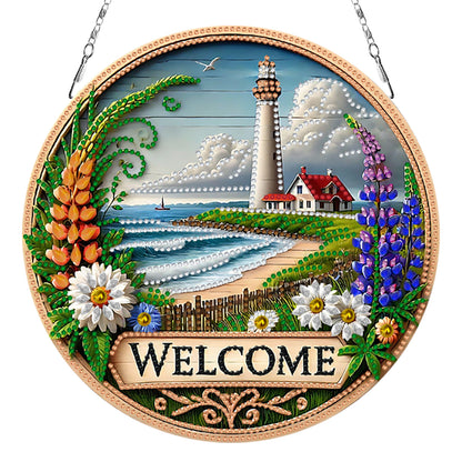 2D Flat DIY Lighthouse Diamond Art Pendant Double-Sided Diamond Painting Set
