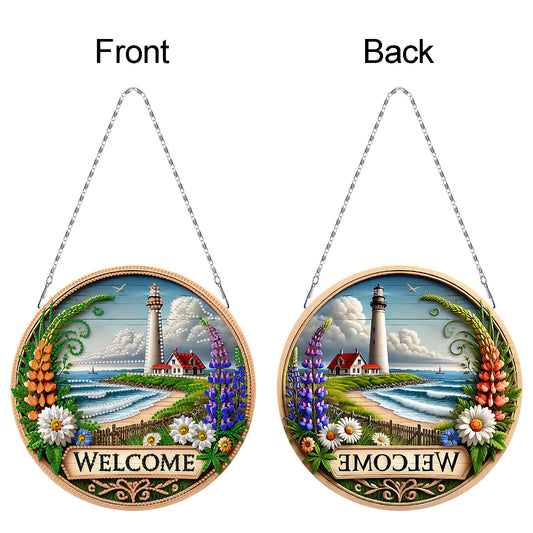 2D Flat DIY Lighthouse Diamond Art Pendant Double-Sided Diamond Painting Set