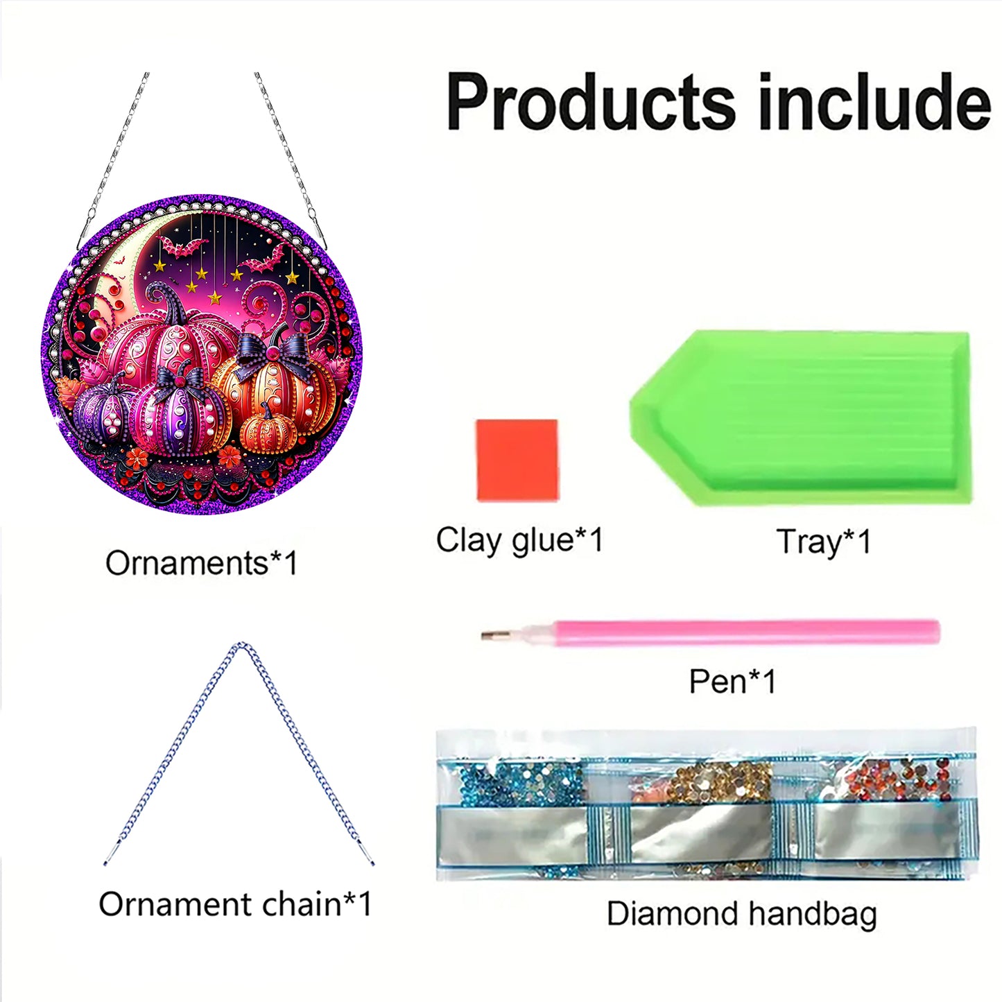 2D Flat DIY Pumpkin Diamond Art Pendant Double-Sided Diamond Painting Set