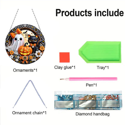 2D Flat DIY Halloween Diamond Art Pendant Double-Sided Diamond Painting Set