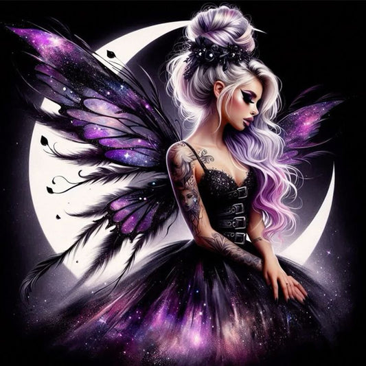 Butterfly Girl And Moon - Full Round Drill Diamond Painting 40*40CM