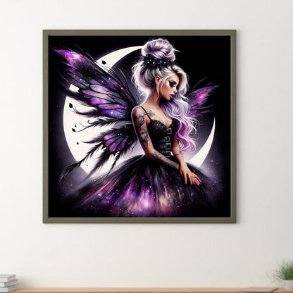 Butterfly Girl And Moon - Full Round Drill Diamond Painting 40*40CM