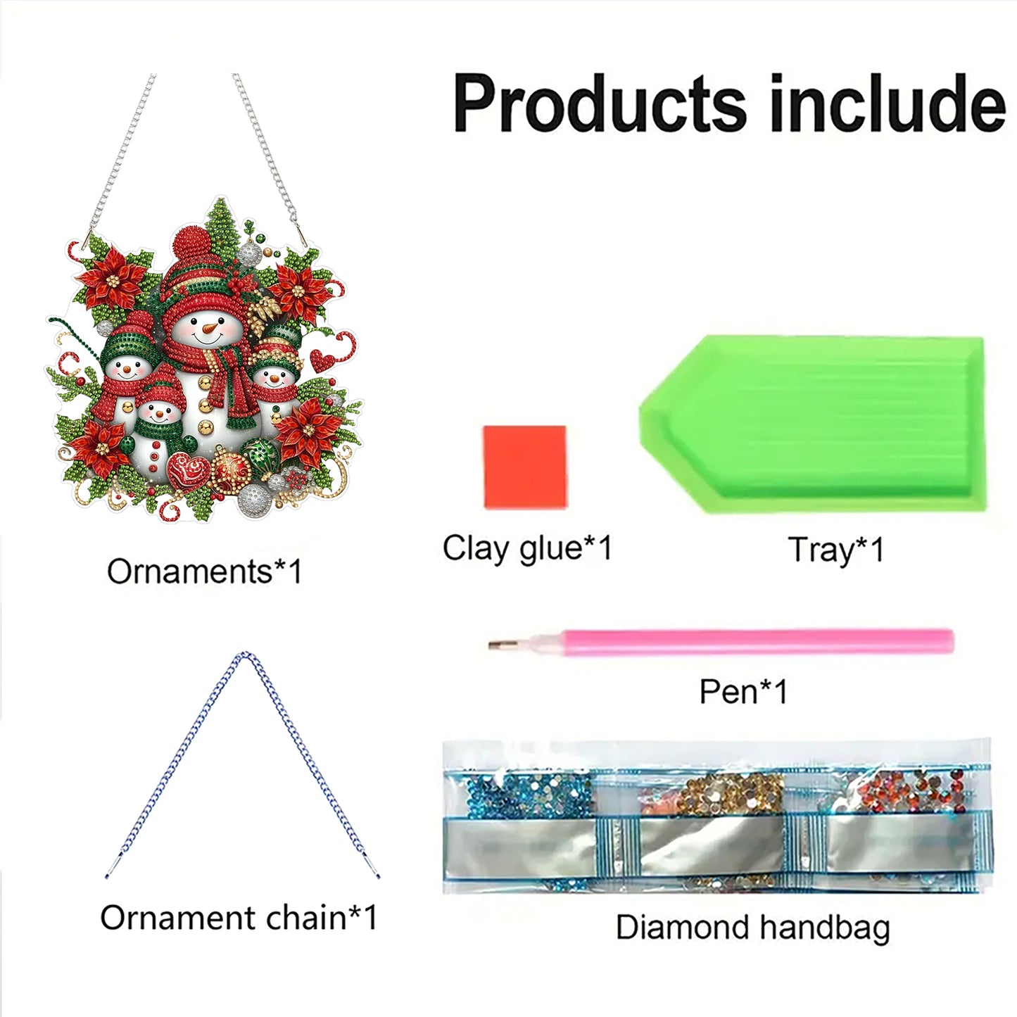 2D Flat Snowman DIY Diamond Art Acrylic Pendant Wall Decor for Home Windows