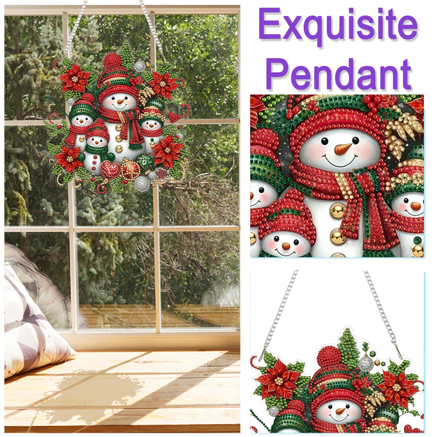 2D Flat Snowman DIY Diamond Art Acrylic Pendant Wall Decor for Home Windows