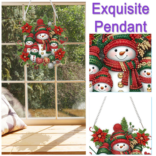 2D Flat Snowman DIY Diamond Art Acrylic Pendant Wall Decor for Home Windows