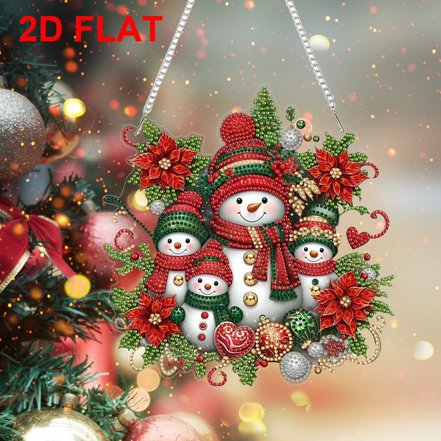 2D Flat Snowman DIY Diamond Art Acrylic Pendant Wall Decor for Home Windows