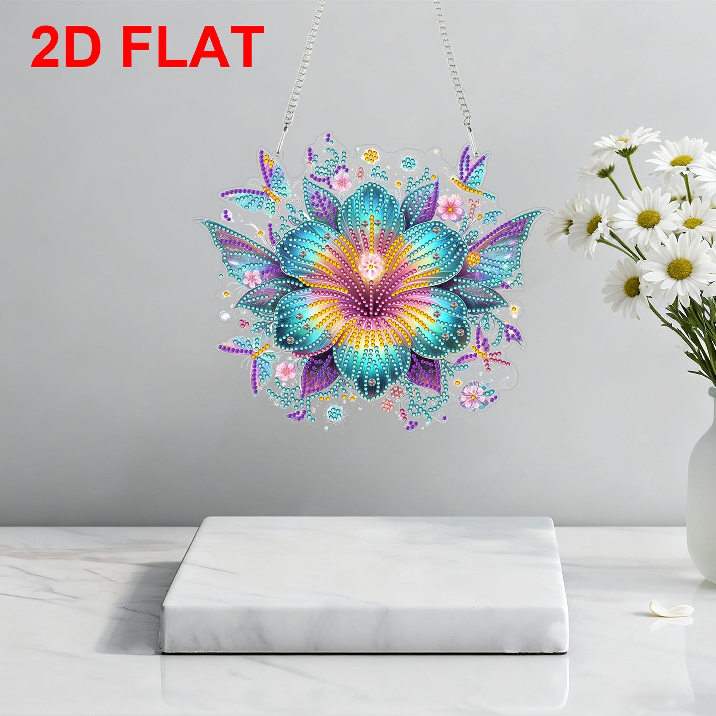 2D Flat DIY Hanging Diamond Art Kits DIY Home Decor Hanging Charm (Flower)