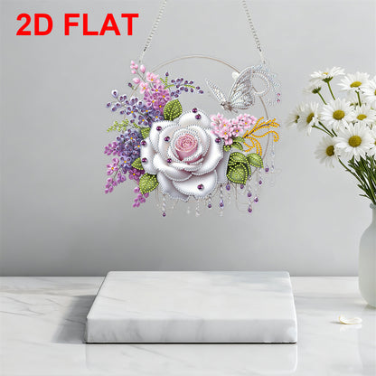 2D Flat DIY Hanging Diamond Art Kits DIY Home Decor Hanging Charm (Rose Wreath)