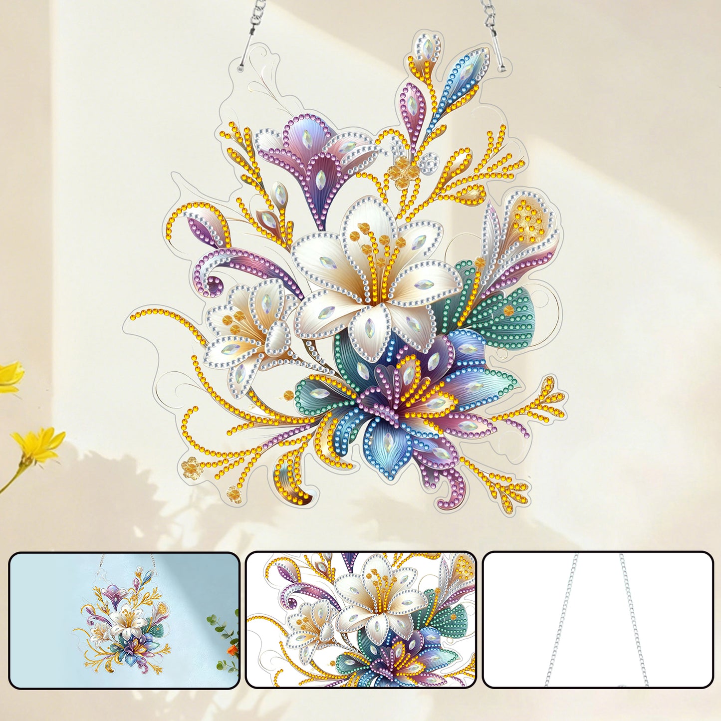 2D Flat DIY Hanging Diamond Art Kits DIY Home Decor Hanging Charm (Small Flower)