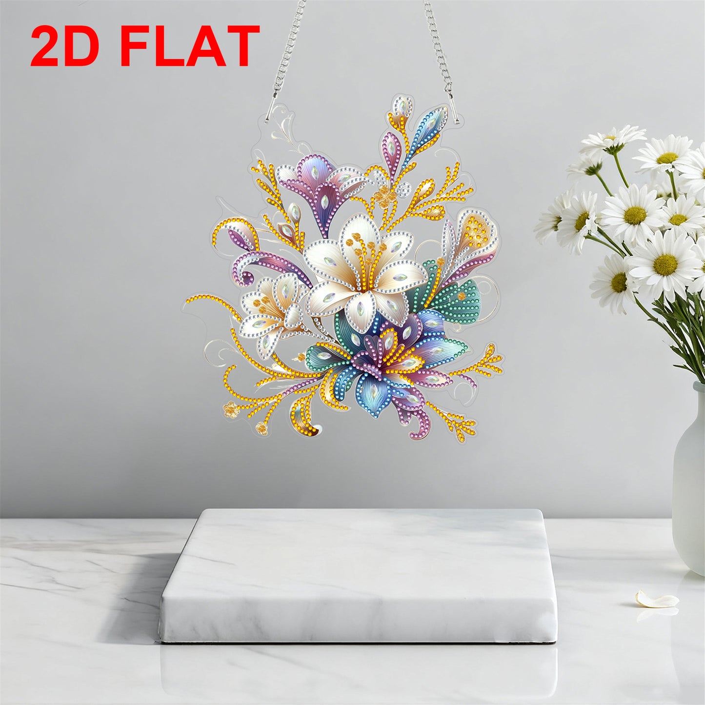 2D Flat DIY Hanging Diamond Art Kits DIY Home Decor Hanging Charm (Small Flower)
