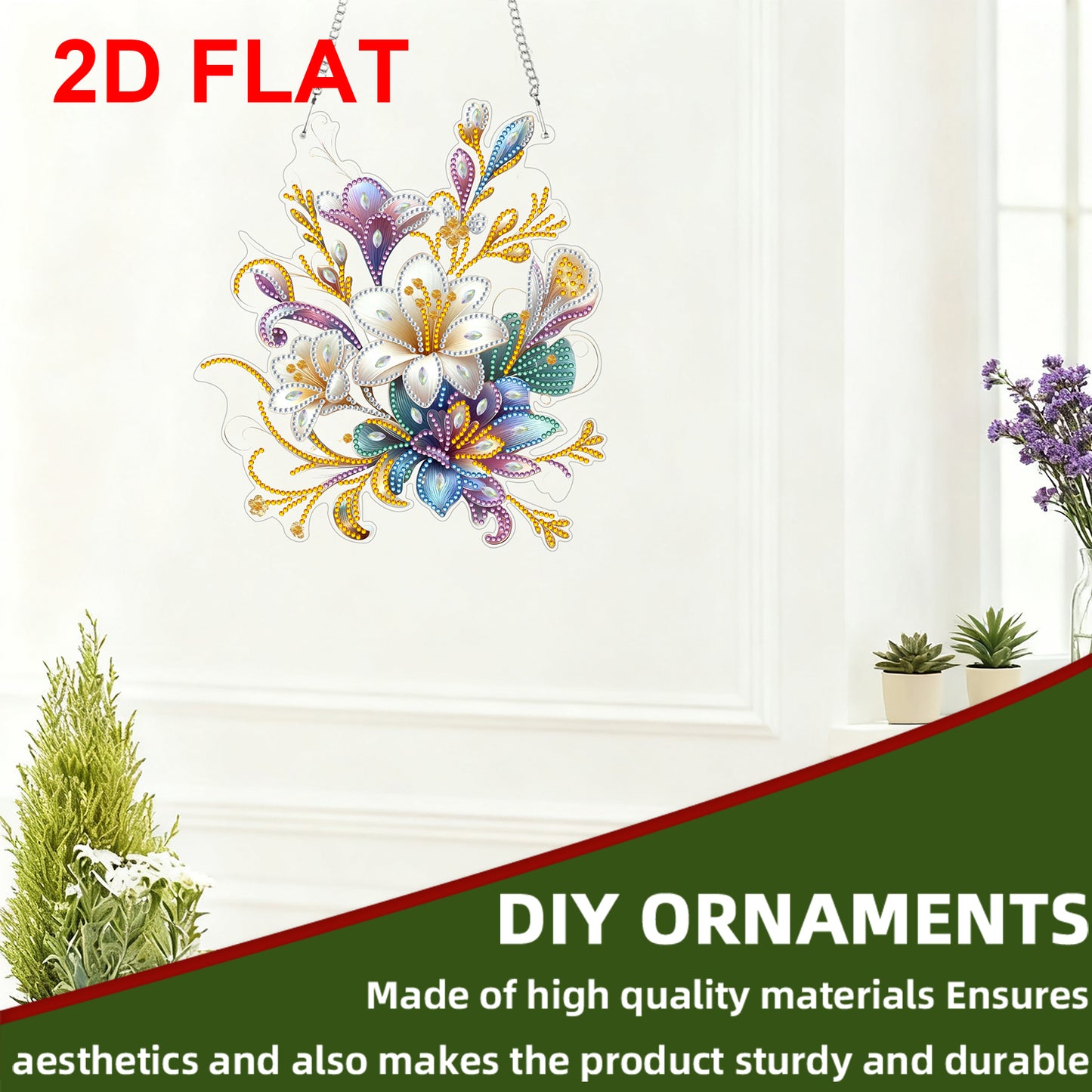 2D Flat DIY Hanging Diamond Art Kits DIY Home Decor Hanging Charm (Small Flower)